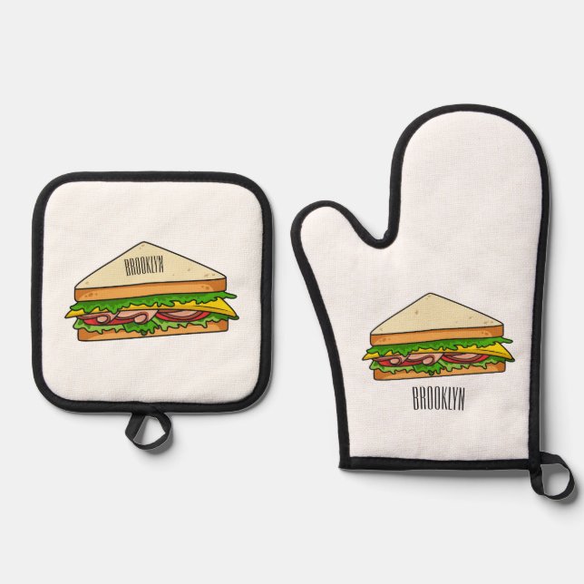 Ensemble De Gant De Cuisine Et De Manique Illustration Sandwich (Recto)