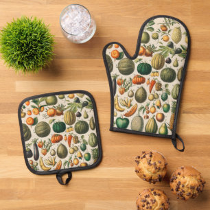 Ensemble De Gant De Cuisine Et De Manique Illustration scientifique végétale des fruits