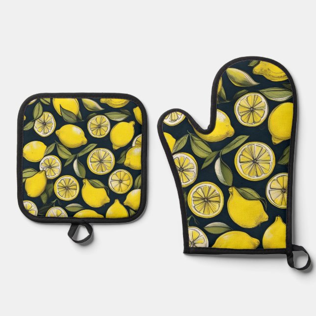 Ensemble De Gant De Cuisine Et De Manique Impression citron jaune (Recto)