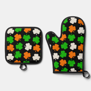 Ensemble De Gant De Cuisine Et De Manique Irlandais Drapeau Papercut Clochers - Noir