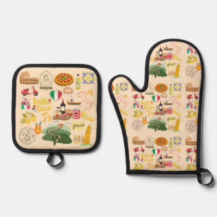 Ensemble De Gant De Cuisine Et De Manique Italie Symboles Amateurs de voyage