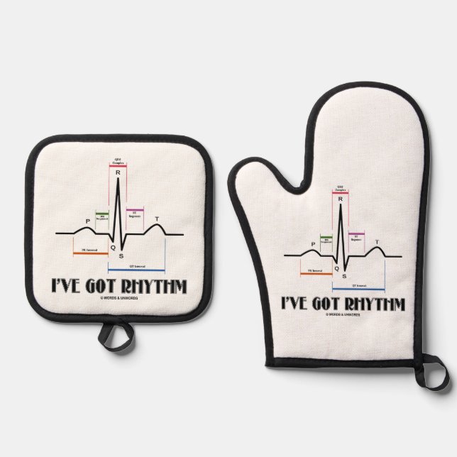 Ensemble De Gant De Cuisine Et De Manique J'ai le rythme ECG EKG Electrocardiogramme (Recto)