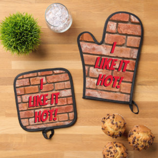 Ensemble De Gant De Cuisine Et De Manique "J'Aime Ça Chaud !"