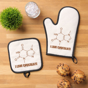 Ensemble De Gant De Cuisine Et De Manique J'Aime Chocolat Théobromine Molécule Chimie