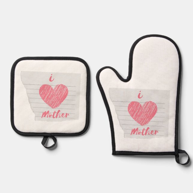 Ensemble De Gant De Cuisine Et De Manique j'aime ma mère (Recto)
