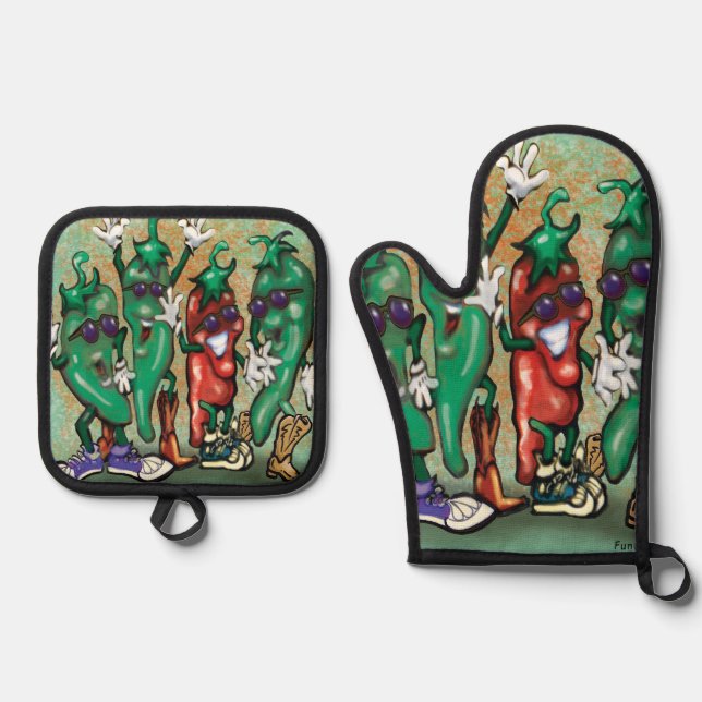 Ensemble De Gant De Cuisine Et De Manique Jalapenos (Recto)