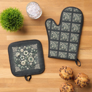Ensemble De Gant De Cuisine Et De Manique Jardin à nœuds de trèfle chuchoté