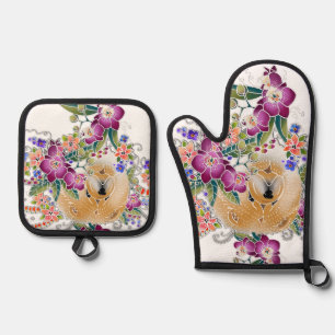Ensemble De Gant De Cuisine Et De Manique JARDIN DANSE Chow Four Mitt & Pot Holder Set