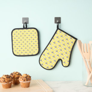 Ensemble De Gant De Cuisine Et De Manique Jaune Beurre Blanc Points Bow personnalisés