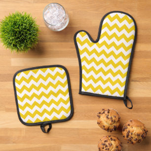 Ensemble De Gant De Cuisine Et De Manique Jaune Zigzag, Jaune Chevron, Motif géométrique