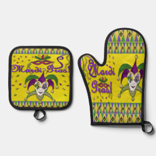 Ensemble De Gant De Cuisine Et De Manique Jester Mask Mardi Gras Arlequin