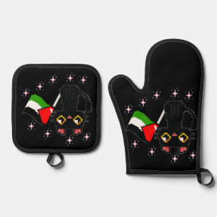 Ensemble De Gant De Cuisine Et De Manique joli chat noir tenant le drapeau de la Palestine