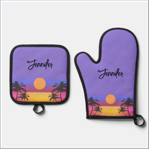 Ensemble De Gant De Cuisine Et De Manique Joli coucher de soleil de Palm