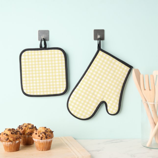 Ensemble De Gant De Cuisine Et De Manique Joli Gingham Jaune Pastel (In situ (suspendu))