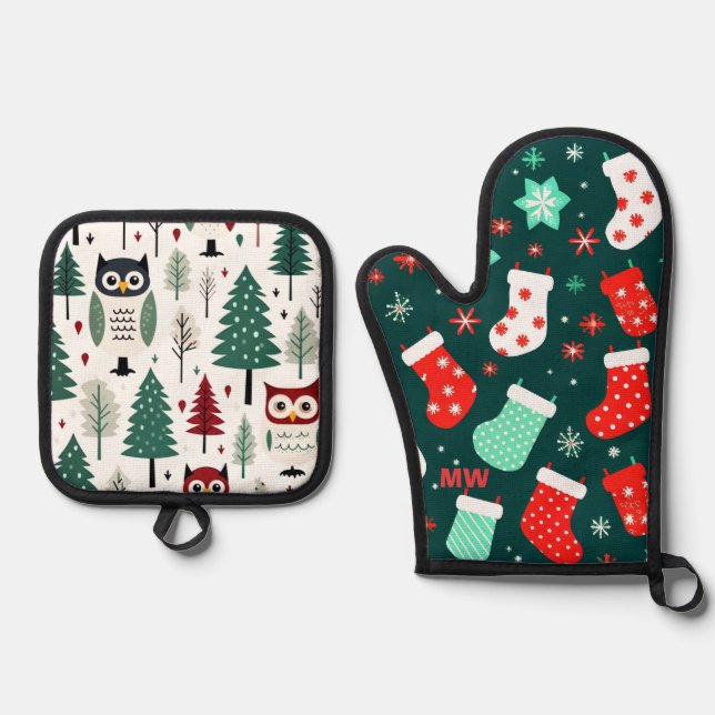 Ensemble De Gant De Cuisine Et De Manique Joli Noël (Recto)