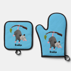 Ensemble De Gant De Cuisine Et De Manique Joli opossum accroché à la branche dessin animé