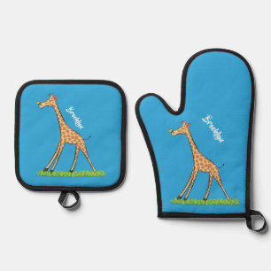 Ensemble De Gant De Cuisine Et De Manique Jolie girafe avec dessin animé de papillon