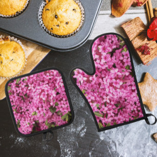 Ensemble De Gant De Cuisine Et De Manique Jolies Fleurs De Daphne Rose