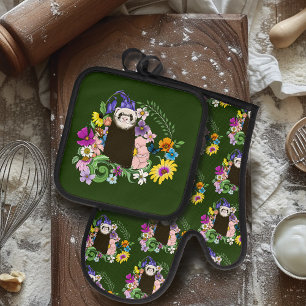 Ensemble De Gant De Cuisine Et De Manique Jolies fleurs sauvages de furet sableux en bois ve