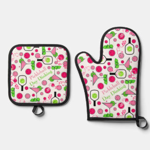 Ensemble De Gant De Cuisine Et De Manique Jour de Pickleball Diner Cocktail Cosmo Vert rose