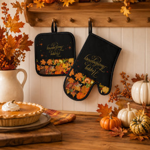 Ensemble De Gant De Cuisine Et De Manique Joyeuse Action de Grâce Récolte d'Automne
