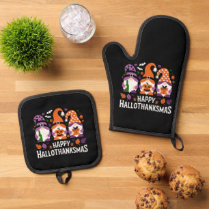 Ensemble De Gant De Cuisine Et De Manique Joyeux Hallothanksmas Amoureux des Gnomes Joyeux N