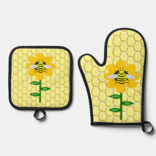 Ensemble De Gant De Cuisine Et De Manique Joyeux Jour des abeilles Anniversaire Bumblebee