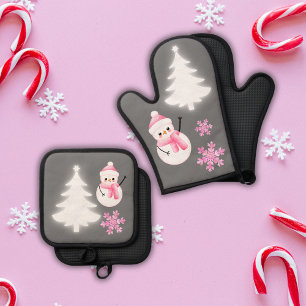 Ensemble De Gant De Cuisine Et De Manique Joyeux Noël joli en rose