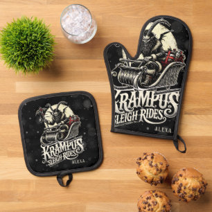 Ensemble De Gant De Cuisine Et De Manique Joyeux Noël Krampus Krampus Promenades en traîneau