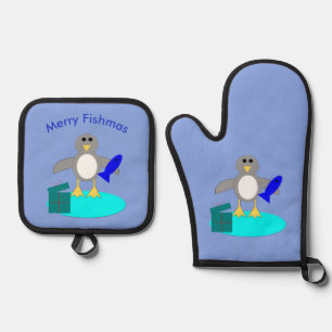 Ensemble De Gant De Cuisine Et De Manique Joyeux Noël Pêche Penguin Custom