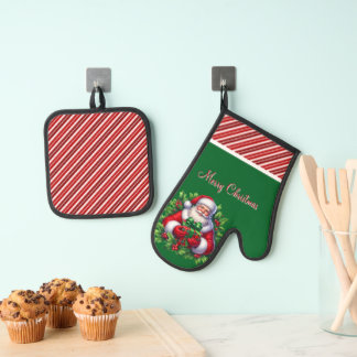 Ensemble De Gant De Cuisine Et De Manique Joyeux Noël Père Noël