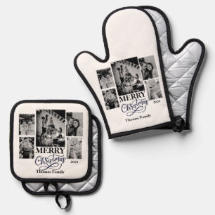 Ensemble De Gant De Cuisine Et De Manique joyeux noël personnalisé nom de famille photos