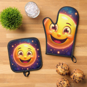 Ensemble De Gant De Cuisine Et De Manique Joyeux oeil cosmique Emoji