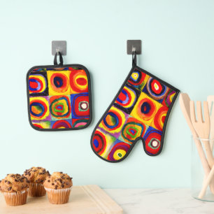 Ensemble De Gant De Cuisine Et De Manique Kandinsky Farbstudie Quadrates Cercles Art
