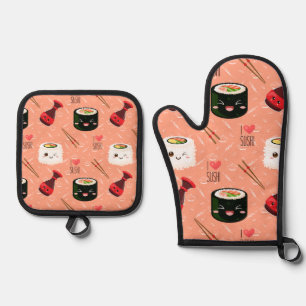 Ensemble De Gant De Cuisine Et De Manique Kawaii Sushi Motif