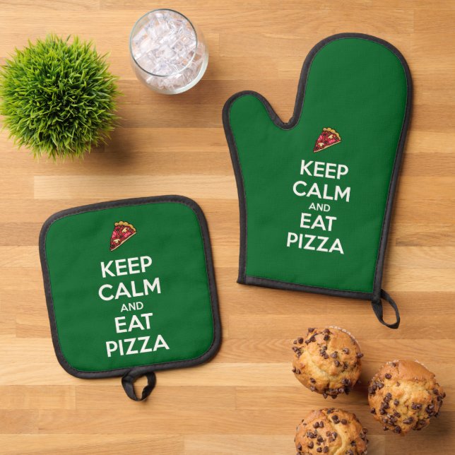 Ensemble De Gant De Cuisine Et De Manique Keep Calm and Eat Pizza 2 (De haut en bas)