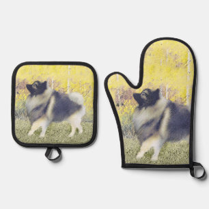 Ensemble De Gant De Cuisine Et De Manique Keeshond à Aspen Peinture Mignonne Art de Chien Or