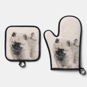 Ensemble De Gant De Cuisine Et De Manique Keeshond Dessin Kees Puppy Cute Original Chien Art