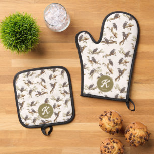 Ensemble De Gant De Cuisine Et De Manique Kookaburra Australian Eucalyptus Monogramme riant