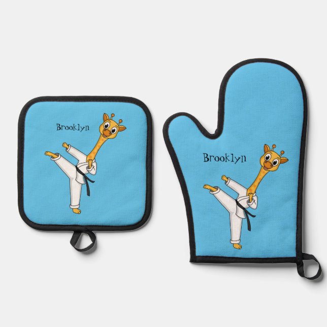 Ensemble De Gant De Cuisine Et De Manique Kung Fu giraffe (Recto)