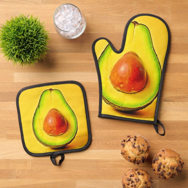 Ensemble De Gant De Cuisine Et De Manique La beauté d'une conception d'Avocado saine (De haut en bas)