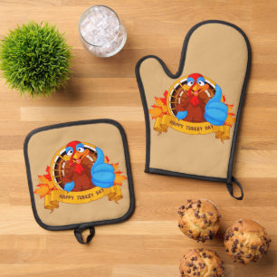 Ensemble De Gant De Cuisine Et De Manique La conception amusante de Thanksgiving de style ca