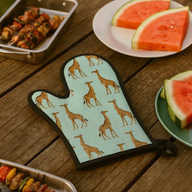 Ensemble De Gant De Cuisine Et De Manique La faune de Giraffe Safari (Créateur téléchargé)