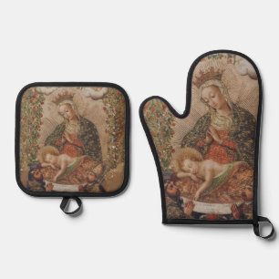 Ensemble De Gant De Cuisine Et De Manique La Vierge adorant le Christ Enfant Noël