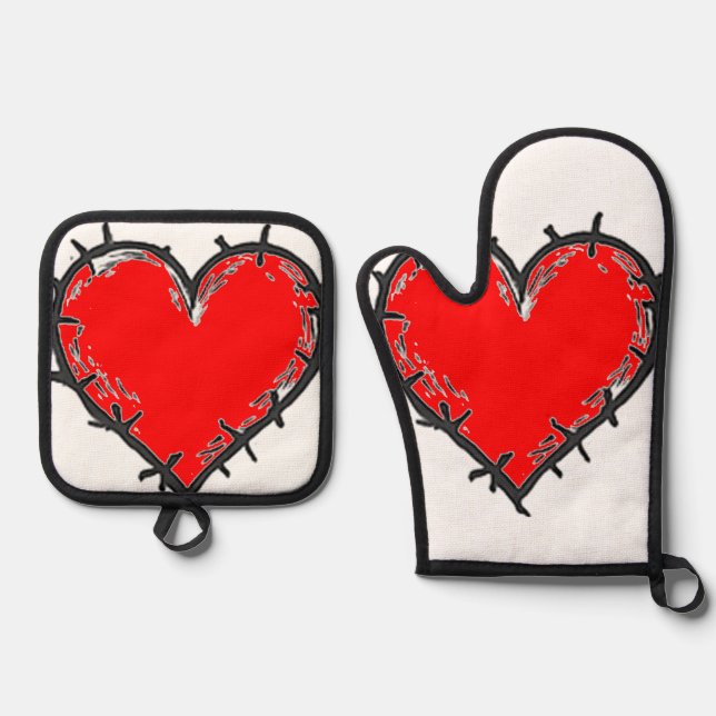 Ensemble De Gant De Cuisine Et De Manique L'amour est (Recto)