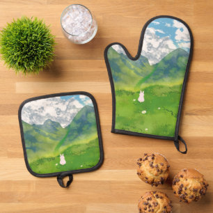 Ensemble De Gant De Cuisine Et De Manique Lapin mignon à Mountain View