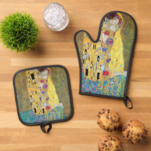 Ensemble De Gant De Cuisine Et De Manique Le baiser de Gustav Klimt, Art Nouveau Vintage