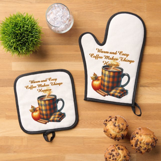 Ensemble De Gant De Cuisine Et De Manique Le café fait avancer les choses (De haut en bas)
