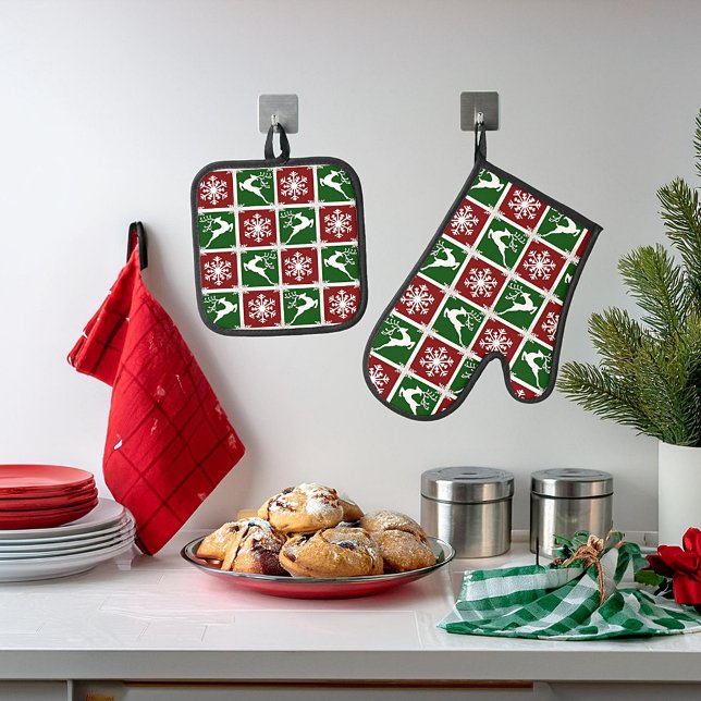 Ensemble De Gant De Cuisine Et De Manique Le cerf et les flocons (Créateur téléchargé)