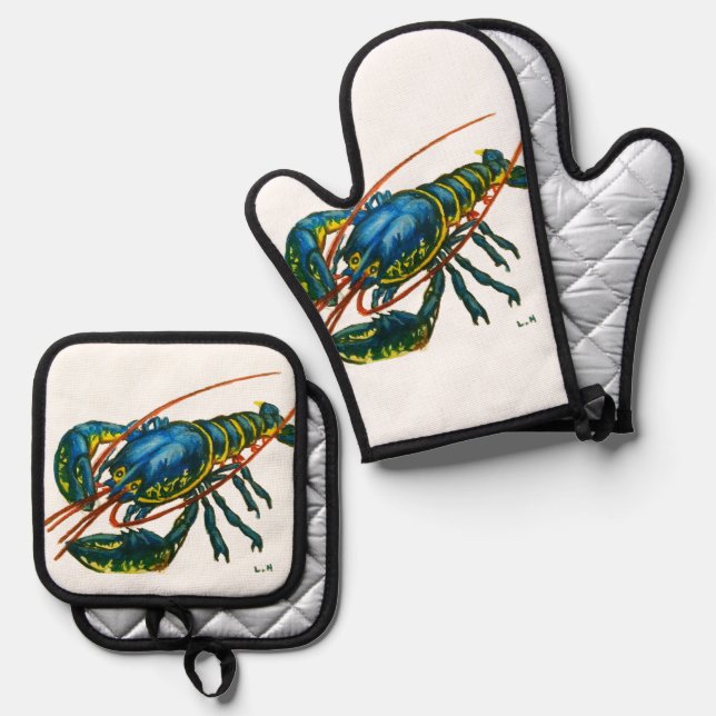 Ensemble De Gant De Cuisine Et De Manique Le Homard (Recto/Verso)